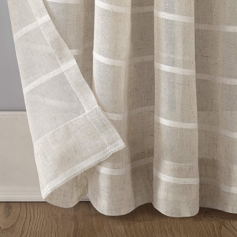 Clean Window Twill Stripe Anti-Dust Allergy/Pet Friendly Anti-Dust Sheer Curtain Panel, 52" x 95, White/Linen - Image 5